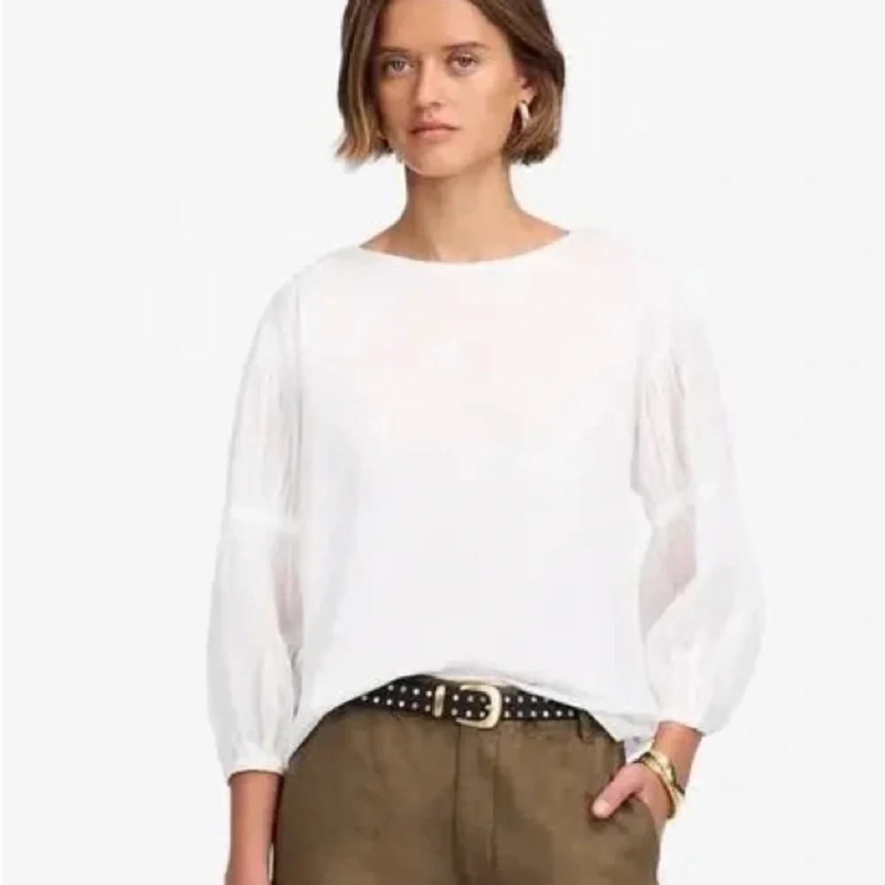 MADEWELL White Puff-Sleeve Drop-Shoulder Knit Top Size Small